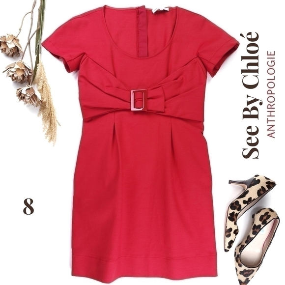 See By Chloe Dresses & Skirts - See By Chloe Anthropologie Thick Red Pleated Stretch Scoop Neck Dress Sz…